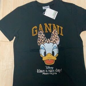 Ganni X Disney Trendy Daisy Duck Leopard Graphic Tee Black Designer summer shirt